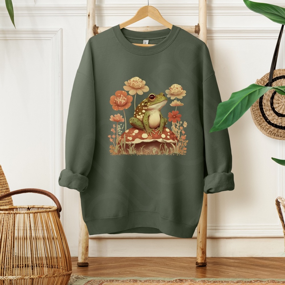 ⬇️ PRICE CUT ⬇️ Frog and Red Mushroom Cottage Core Crewneck Sweatshirt - Picture 5 of 10